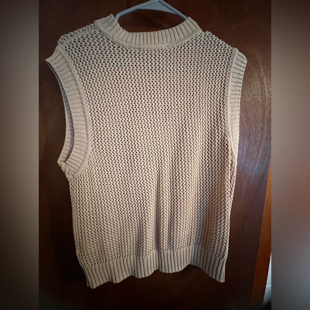 DKNY Beige Sleeveless V-Neck Sweater